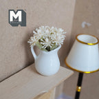 1:12 Scale Miniature Flowers in Ceramic Pitcher Vase, 1-15/16 inch tall, DIY Dollhouse Supply (white)