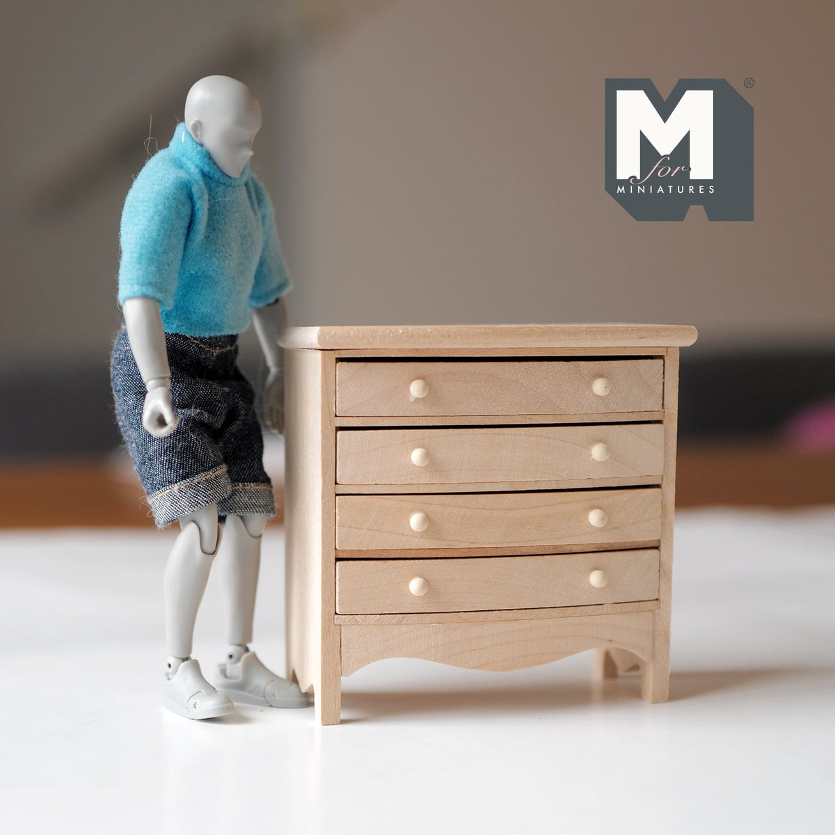 Dollhouse Supplies unpainted 4-drawer chest 1:12 Scale miniature furniture unfinished drawer chest wood dresser 3-3/8 inch tall - H012