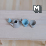 Miniature Metal Teapot and Cups 1:12 Scale Set of 3 (gray and blue) - H023