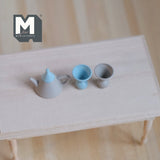 Miniature Metal Teapot and Cups 1:12 Scale Set of 3 (gray and blue) - H023