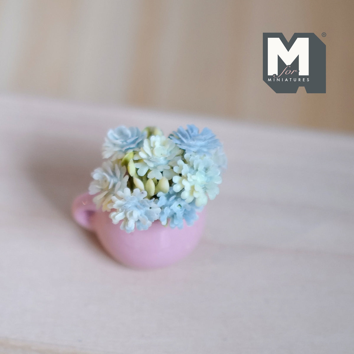 1:12 Scale Miniature Blue and Yellow Flowers in Ceramic Pitcher Vase, 1-9/16 inch tall, DIY Dollhouse Supply (pink)