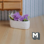 1:12 Scale Miniature Flowers in Long Planter Trough, 1-3/4 inch long, DIY Dollhouse Supply (white and lilac)
