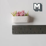 Dollhouse Supplies Flowers and Planter Trough 1:12 Scale Miniature Flowers and Long Clay Planter Box (pink / white) - H038