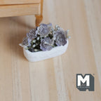 1/12スケール ミニチュア多肉植物 ロングプランター付き、長さ約4.5cm、ドールハウス用DIYパーツ（ホワイト＆グレー）