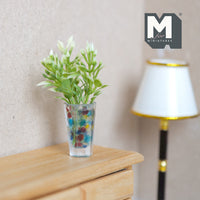 Dollhouse Flowers and Vase 1:12 Scale Miniature Clear Hexagon Vase and Flowers Plants (plastic) - H038