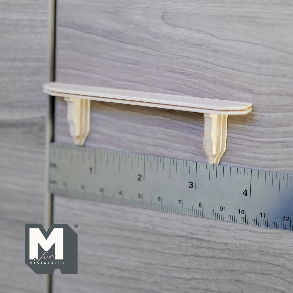 1:12 Scale Miniature Unpainted Wood Wall Shelf with End Brackets, 4 inch long, DIY Dollhouse Supply