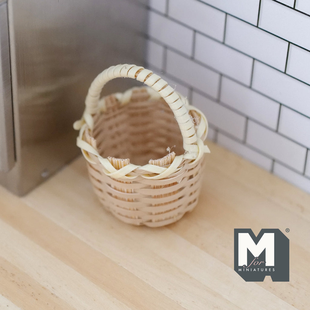 1:12 Scale Miniature Woven Rope Basket with Handle, 1-9/16 inch tall, DIY Dollhouse Supply