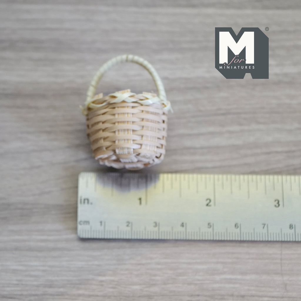 1:12 Scale Miniature Woven Rope Basket with Handle, 1-9/16 inch tall, DIY Dollhouse Supply