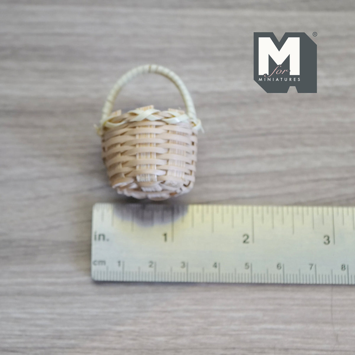 1:12 Scale Miniature Woven Rope Basket with Handle, 1-9/16 inch tall, DIY Dollhouse Supply