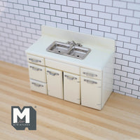 Dollhouse Miniature kitchen sink and storage, swing door cabinet 50's retro style 1:12 miniature (beige)