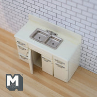 Dollhouse Miniature kitchen sink and storage, swing door cabinet 50's retro style 1:12 miniature (beige)