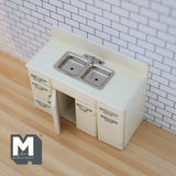 Dollhouse Miniature kitchen sink and storage, swing door cabinet 50's retro style 1:12 miniature (beige)