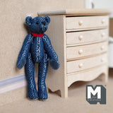 Miniature Bear in Blue Jeans Fabric 1:12 Scale Dollhouse Denim Plush Bear Movable Limbs 3-1/16 inch tall (from WMB) - H047