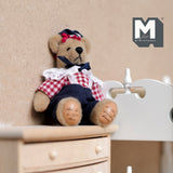 Miniature Bear in Jumpsuit Shoulder Straps and Neck Ribbon 1:12 Scale Dollhouse Plush Toy Movable Limbs 2-15/16 inch tall (from WMB) - H047