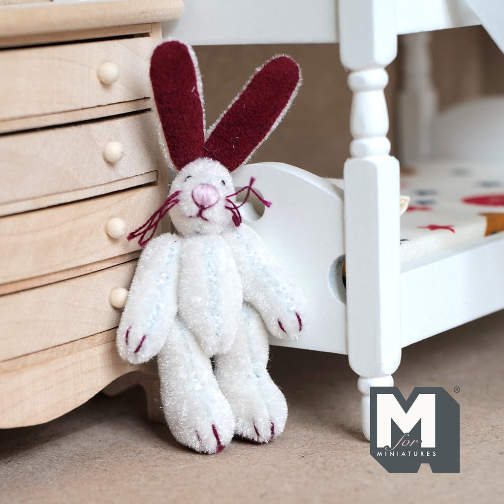 1:12 Scale Miniature Plush Lop Bunny Rabbit, Movable Arms and Legs, 3-1/8 inch tall, DIY Dollhouse Supply (white)