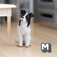 Miniature Border Collie 1:12 Scale Detailed White and Black Dog 2-3/16 inch tall (cast resin) - H046