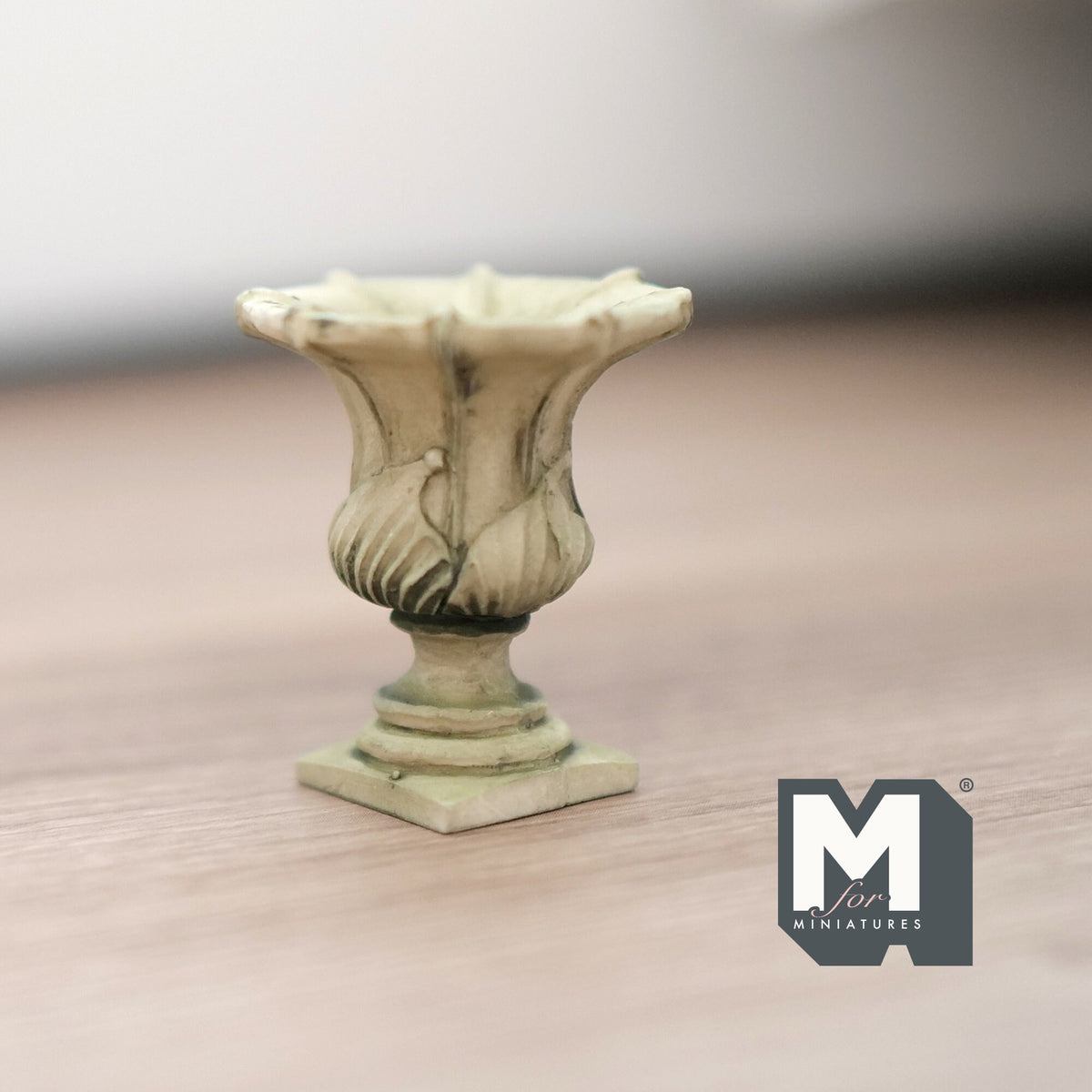 1:12 Scale Miniature Roman Style Garden Urn with Pedestal, 1-5/16 inch tall, DIY Dollhouse Supply (cast resin) (antique cream)
