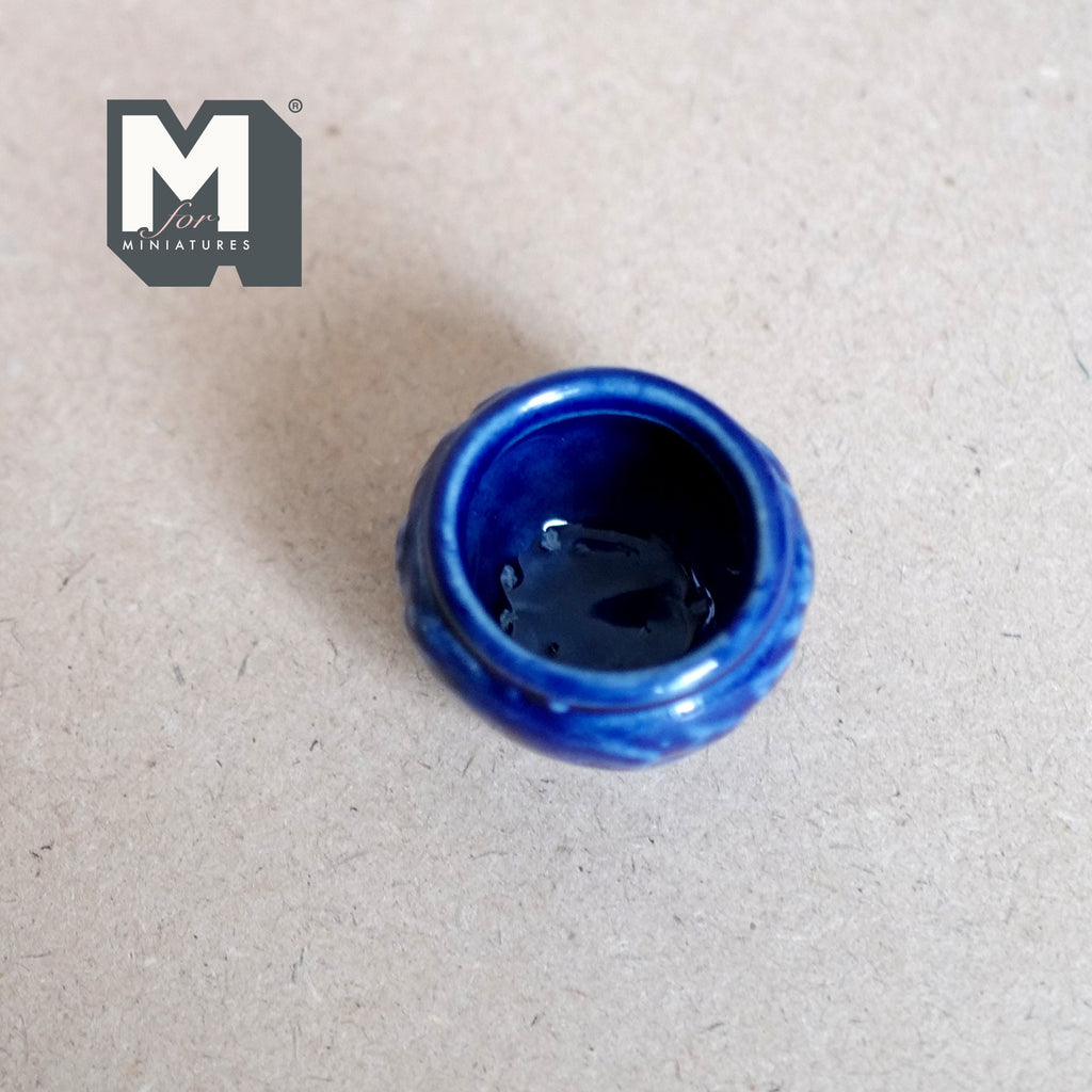 1:12 Scale Miniature Ceramic Planter Pot, Cobalt Blue with Embossed Band, 1-1/4 inch tall, DIY Dollhouse Supply (large)