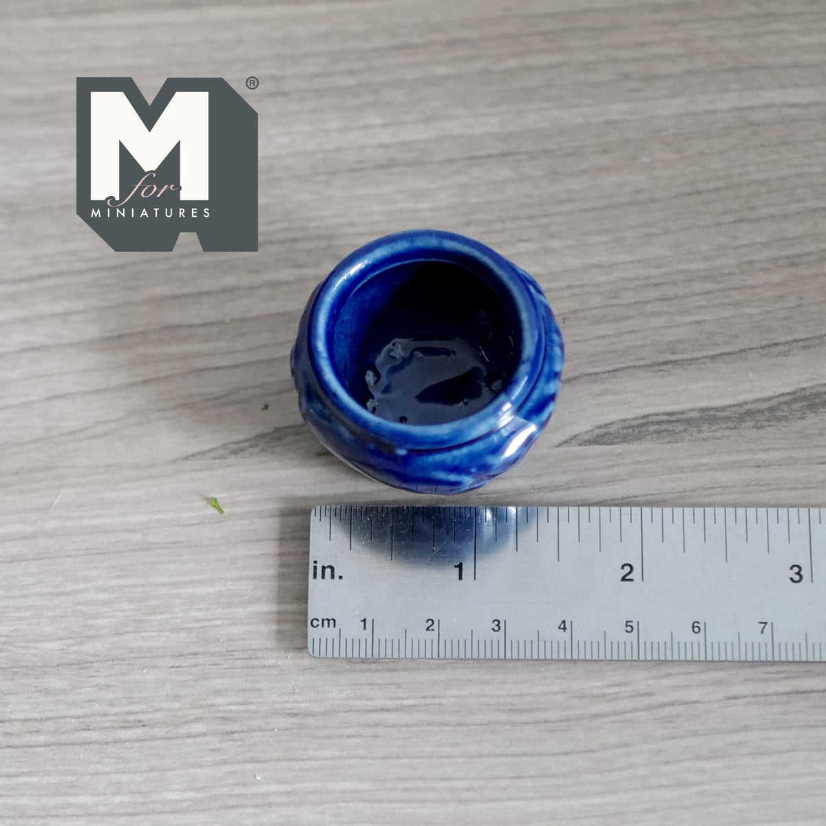1:12 Scale Miniature Ceramic Planter Pot, Cobalt Blue with Embossed Band, 1-1/4 inch tall, DIY Dollhouse Supply (large)