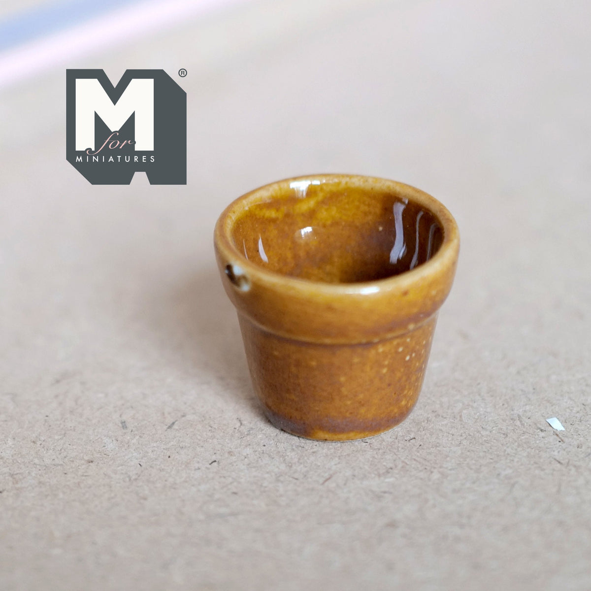 1:12 Scale Miniature Glazed Ceramic Tree Pot, Large Size, 1-1/8 inch tall, DIY Dollhouse Supply (amber brown)