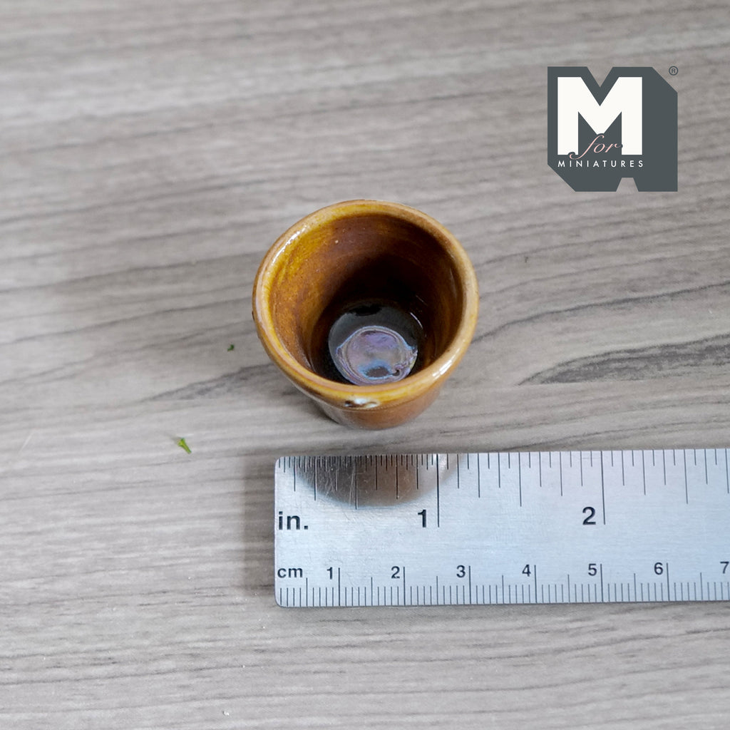 1:12 Scale Miniature Glazed Ceramic Tree Pot, Large Size, 1-1/8 inch tall, DIY Dollhouse Supply (amber brown)