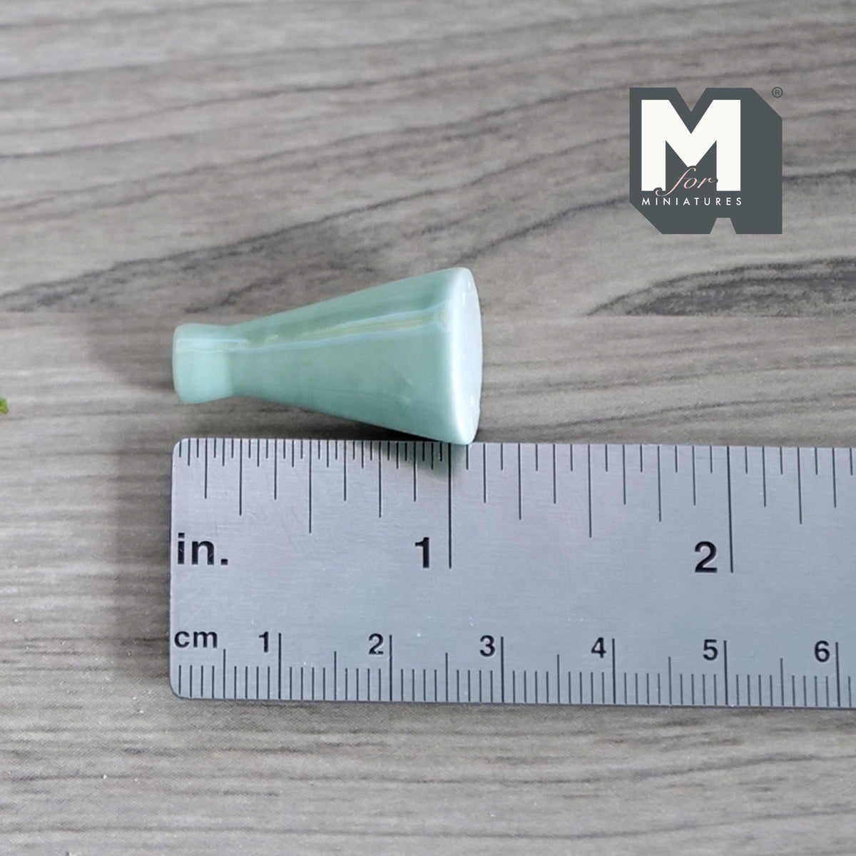 1:12 Scale Miniature Ceramic Cone Shaped Bottle Vase, Narrow Neck, 1-1/8 inch tall, DIY Dollhouse Supply (mint green)