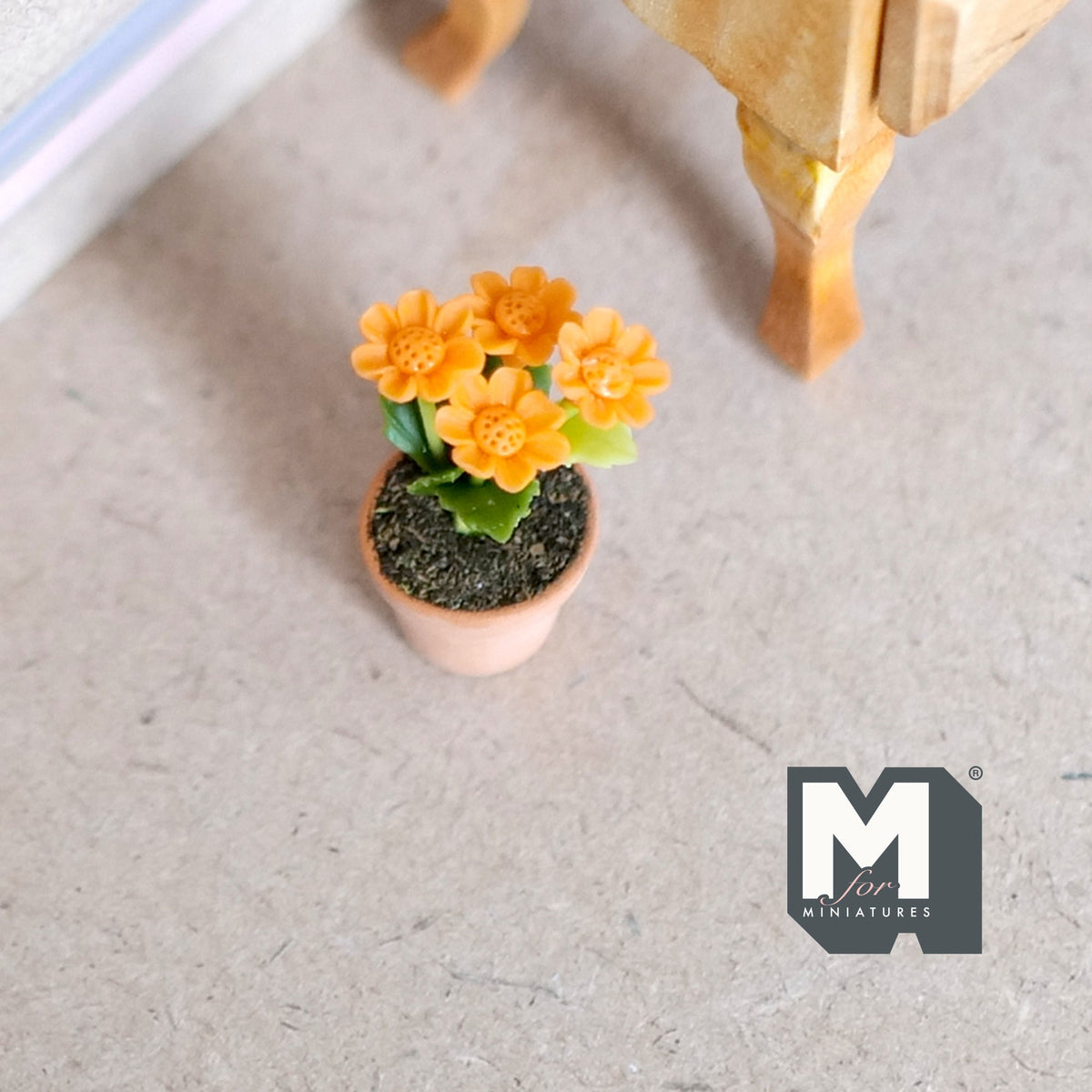 1:12 Scale Miniature Potted Chrysanthemum, 1-5/16 inch tall, DIY Dollhouse Supply (orange)