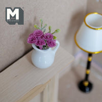 Miniature Flowers in Ceramic Vase 1:12 Scale Dollhouse Garden Flowers Living Room Decoration (purple) - H039