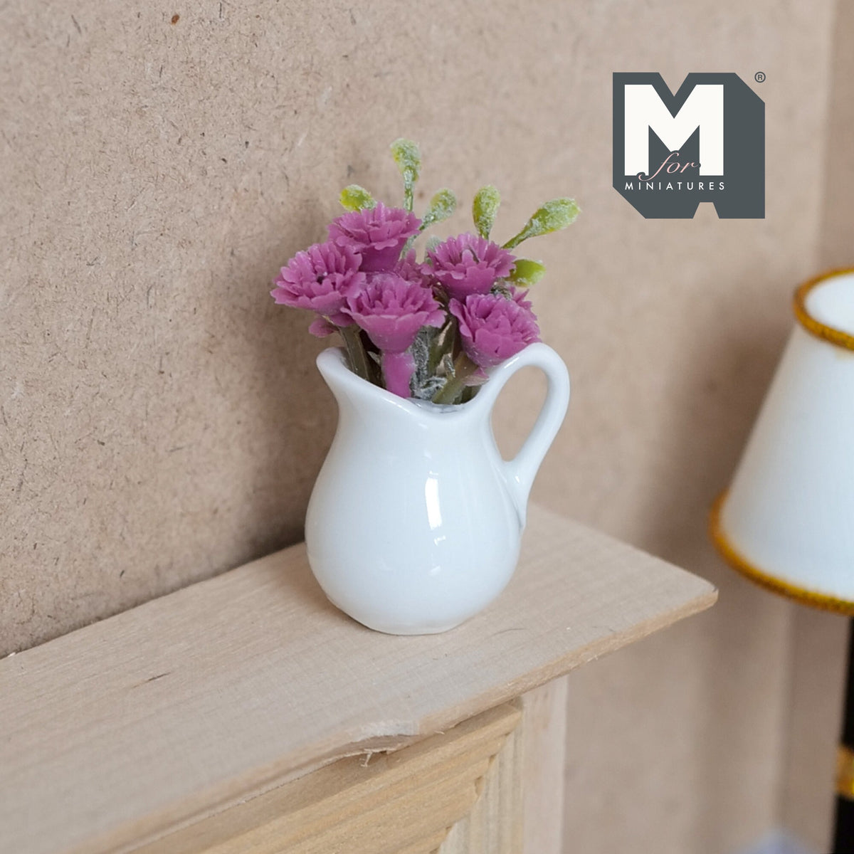 1:12 Scale Miniature Carnations in Ceramic Pitcher Vase, 1-15/16 inch tall, DIY Dollhouse Supply (pink)