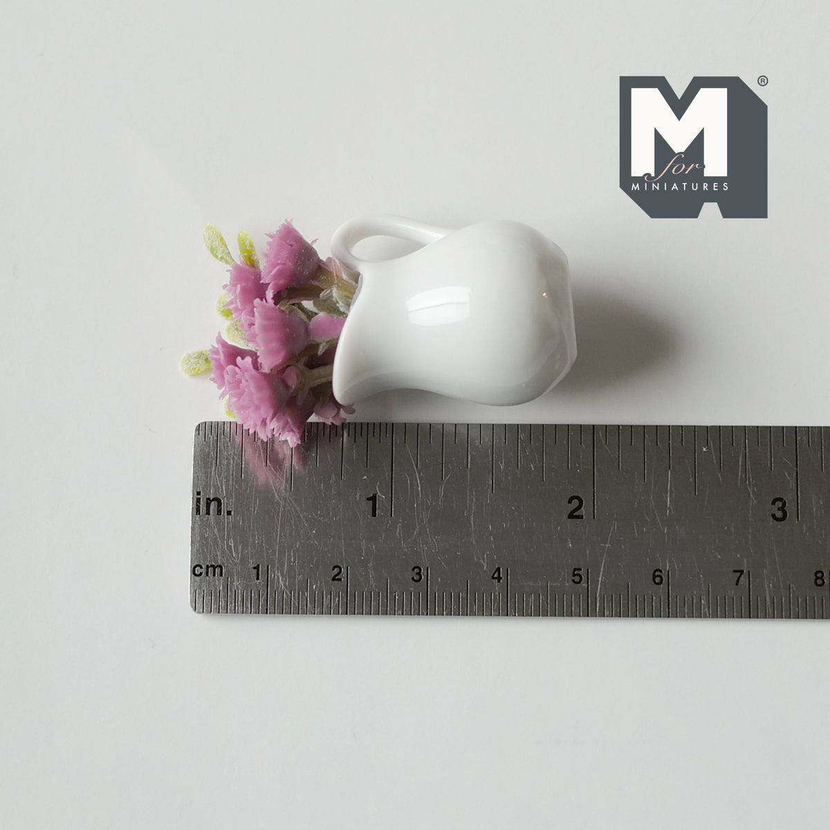 1:12 Scale Miniature Carnations in Ceramic Pitcher Vase, 1-15/16 inch tall, DIY Dollhouse Supply (pink)