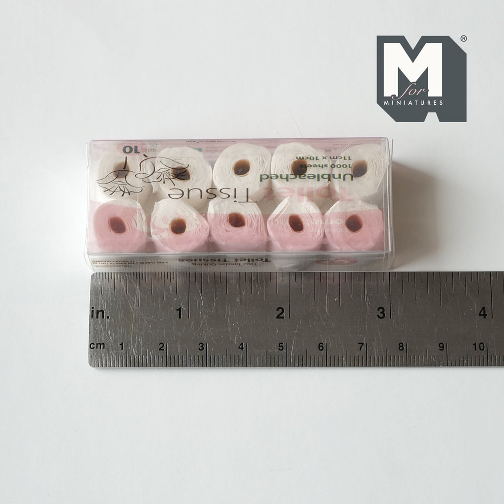 1:12 Scale Miniature Toilet Paper Rolls in Clear Box, 10 Rolls, 9/16 inch dia., DIY Dollhouse Supply