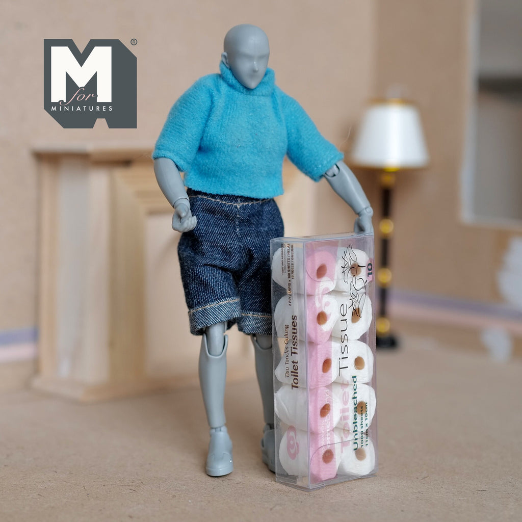 1:12 Scale Miniature Toilet Paper Rolls in Clear Box, 10 Rolls, 9/16 inch dia., DIY Dollhouse Supply