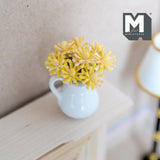 Miniature Flowers in Ceramic Vase 1:12 Scale Dollhouse Supplies Garden Flowers Living Room Decoration (yellow) - H038