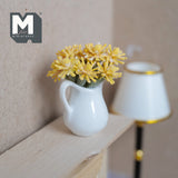 Miniature Flowers in Ceramic Vase 1:12 Scale Dollhouse Supplies Garden Flowers Living Room Decoration (yellow) - H038