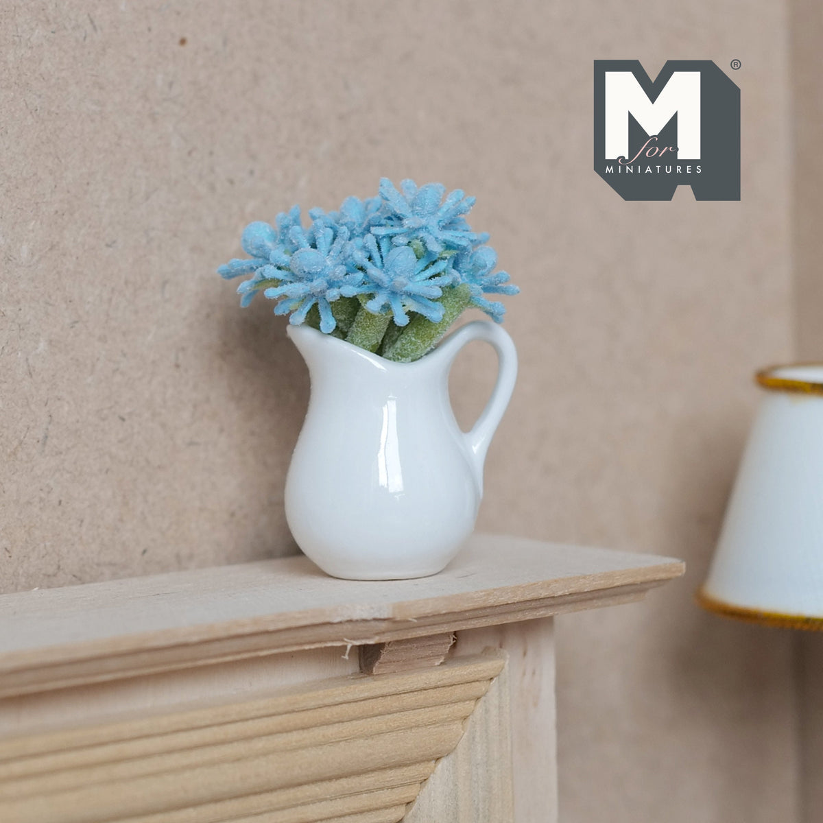1:12 Scale Miniature Flowers in Ceramic Pitcher Vase, 1-15/16 inch tall, DIY Dollhouse Supply (blue)