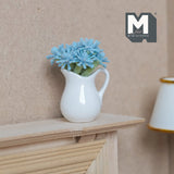 Miniature Flowers in Ceramic Vase 1:12 Scale Dollhouse Garden Flowers Living Room Decoration (blue) - H038