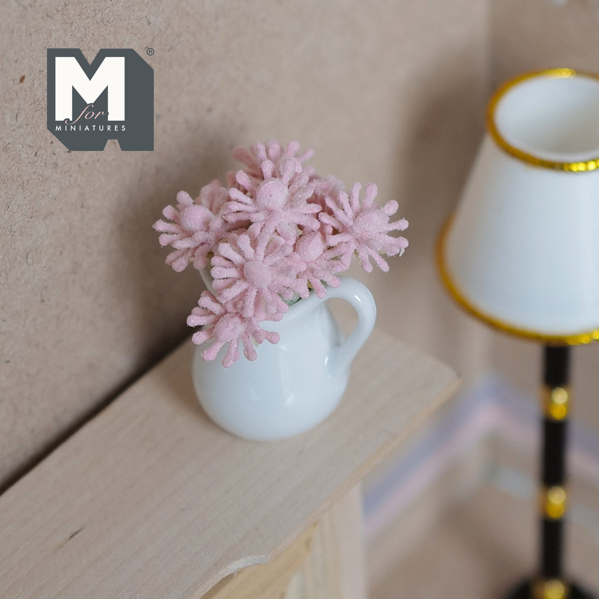 1:12 Scale Miniature Flowers in Ceramic Pitcher Vase, 1-15/16 inch tall, DIY Dollhouse Supply (pink)