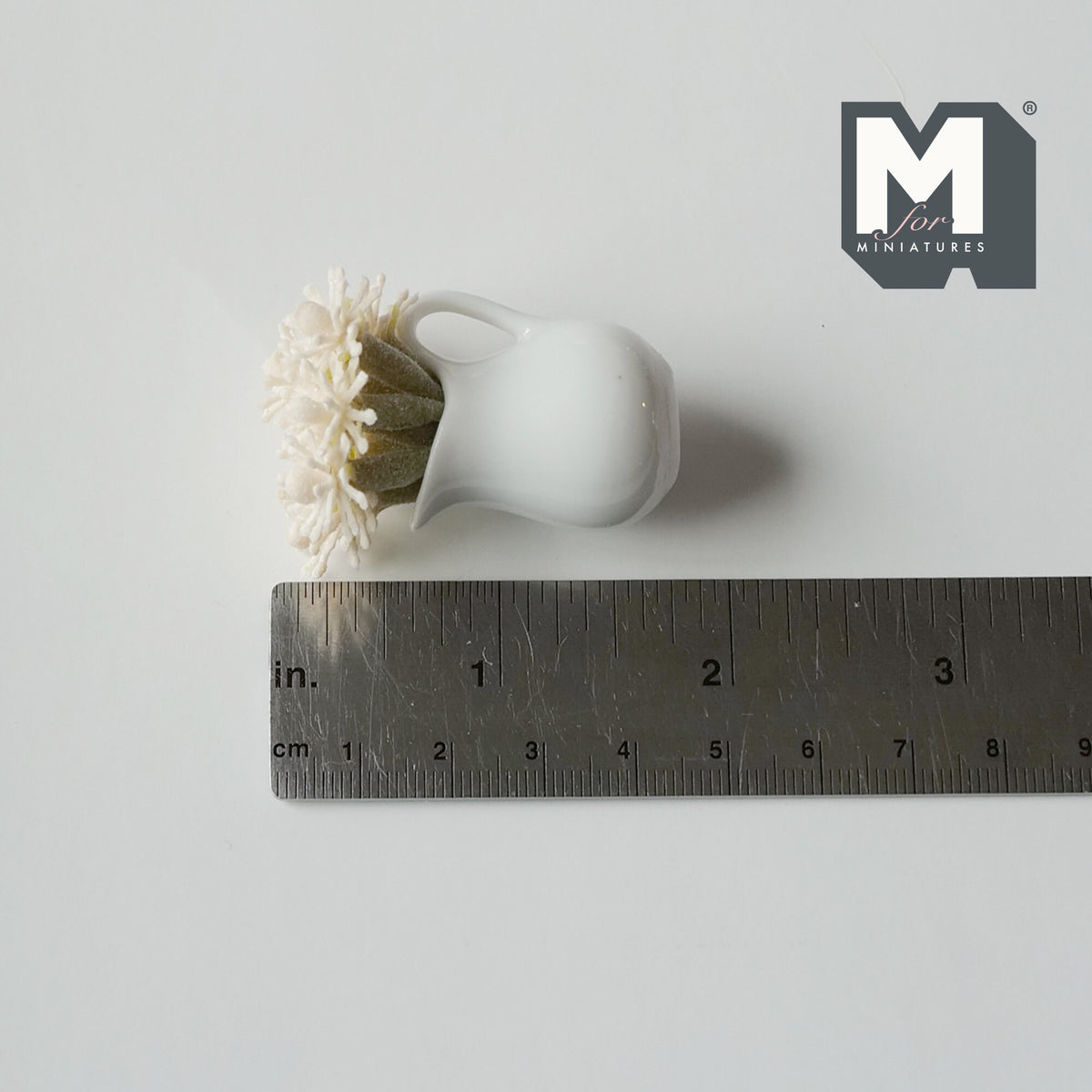 1:12 Scale Miniature Flowers in Ceramic Pitcher Vase, 1-15/16 inch tall, DIY Dollhouse Supply (white)