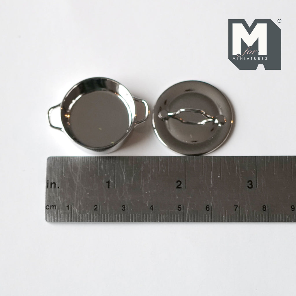 1:12 Scale Miniature Metal Cooking Pot with Lid, 1-1/16 inch dia., DIY Dollhouse Supply (silver)