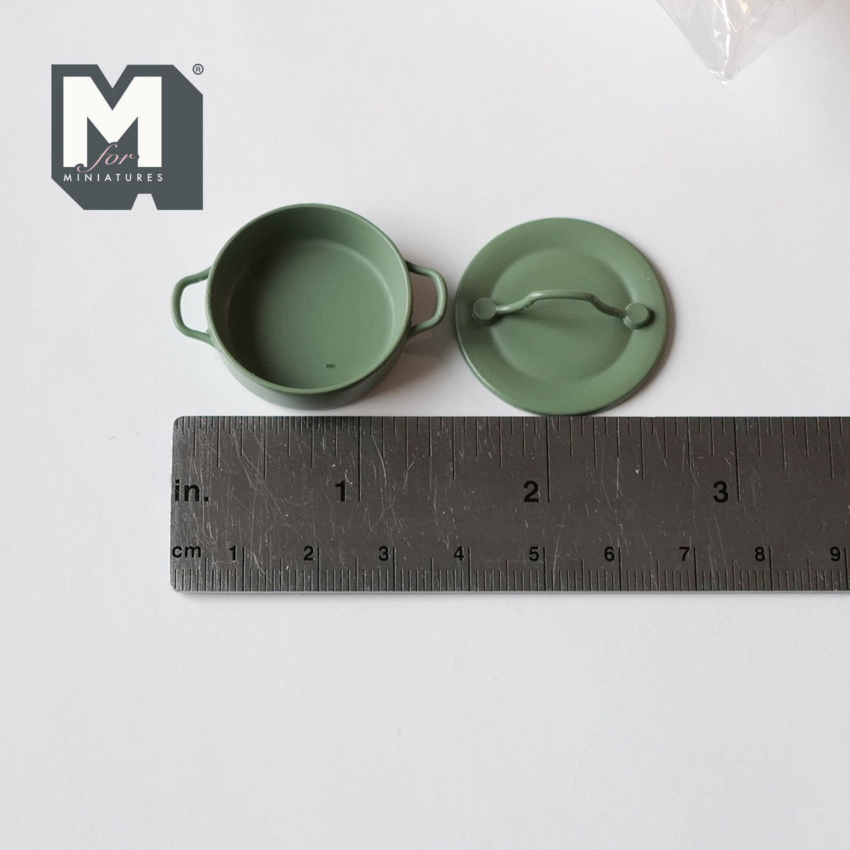 1:12 Scale Miniature Metal Cooking Pot with Lid, 1-1/16 inch dia., DIY Dollhouse Supply (sage green)