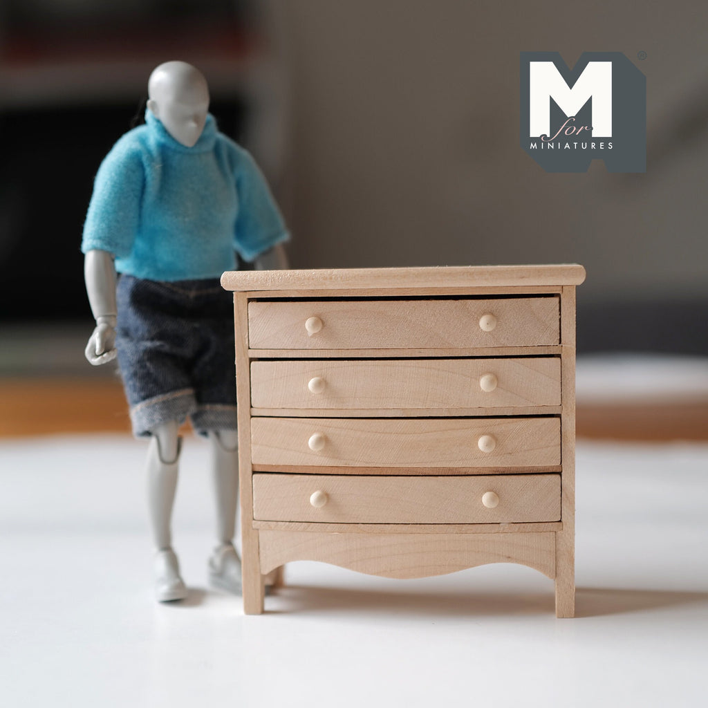Dollhouse Supplies unpainted 4-drawer chest 1:12 Scale miniature furniture unfinished drawer chest wood dresser 3-3/8 inch tall - H012