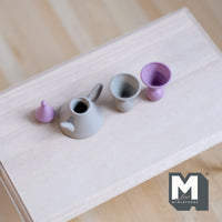 Miniature Metal Teapot and Cups 1:12 Scale Set of 3 (gray and purple) - H023