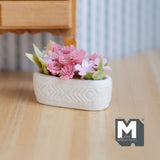 Dollhouse Flowers and Planter Trough 1:12 Scale Miniature Flowers and Long Clay Planter Box (blue / white) - H038