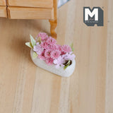 Dollhouse Supplies Flowers and Planter Trough 1:12 Scale Miniature Flowers and Long Clay Planter Box (pink / white) - H038
