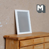 Dollhouse Ornate Rectangular Frame and Mirror with Protection Film 1:12 Scale Miniature Mirror (white) (plastic) - H026