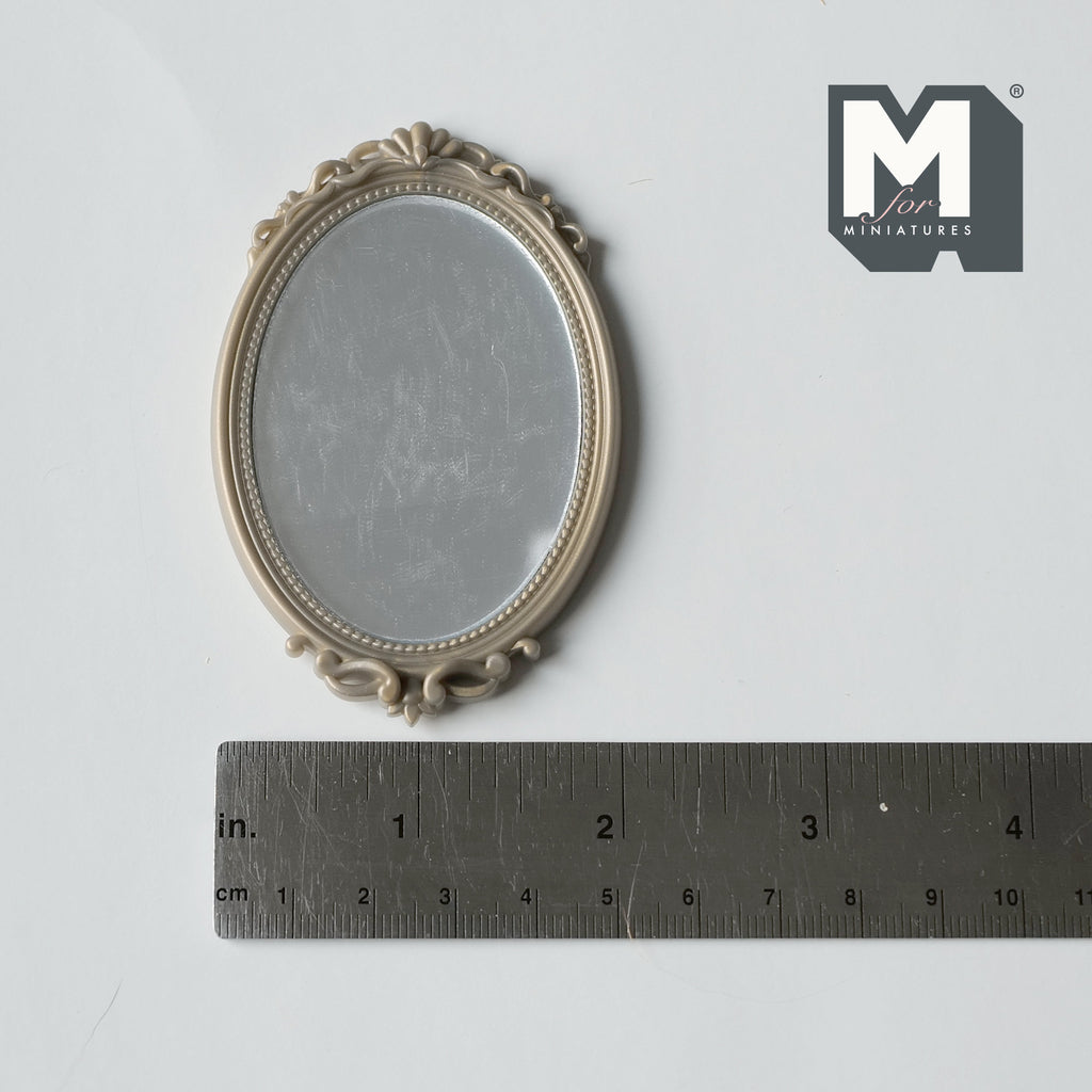 1:12 Scale Miniature Ornate Oval Wall Mirror, 3-1/8 inch tall, DIY Dollhouse Supply (silver)