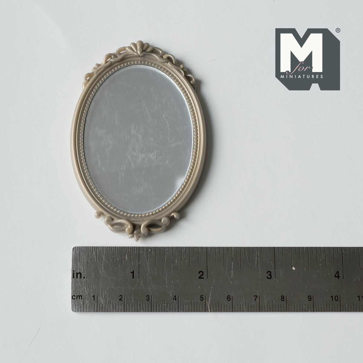 1:12 Scale Miniature Ornate Oval Wall Mirror, 3-1/8 inch tall, DIY Dollhouse Supply (silver)
