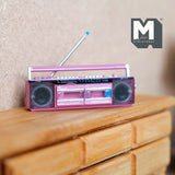 Miniature Portable Cassette Player Radio Antenna Cassette Tape Portable HiFi Music Player 1:12 Scale (plastic) (pink) (non-working) - H030