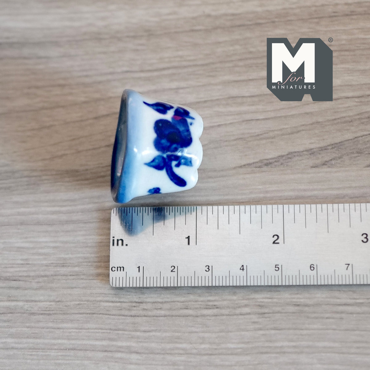 1:12 Scale Miniature Ceramic Hexagon Tree Pot, Blue Floral Pattern, 1 inch tall, DIY Dollhouse Supply (white)
