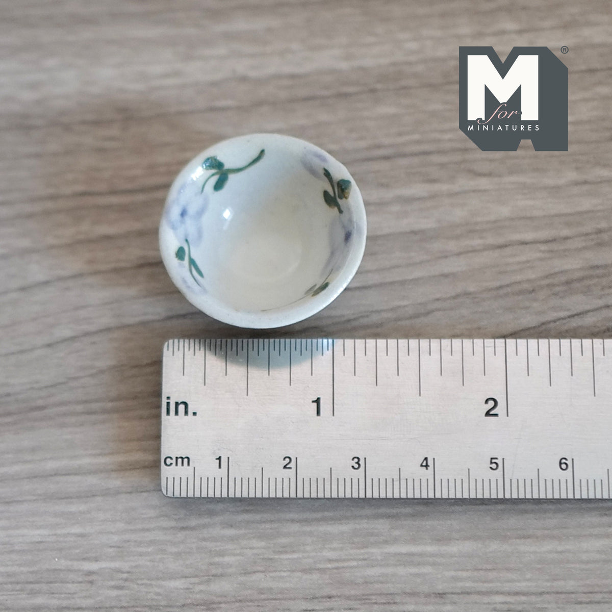1:12 Scale Miniature Ceramic Bowl with Leaf Pattern, 1-3/16 inch dia., DIY Dollhouse Supply (light blue)